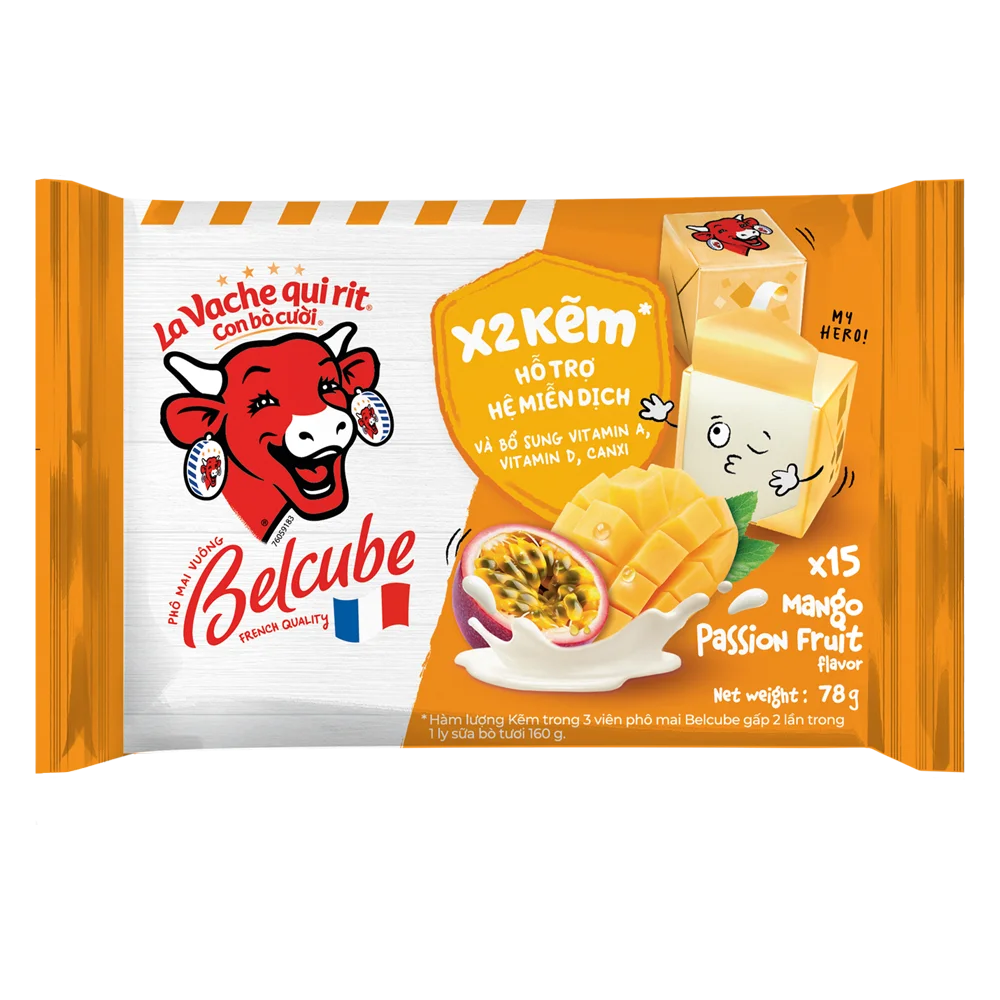 Phô mai Vuông Belcube vị xoài 15 viên (Con Bò Cười)