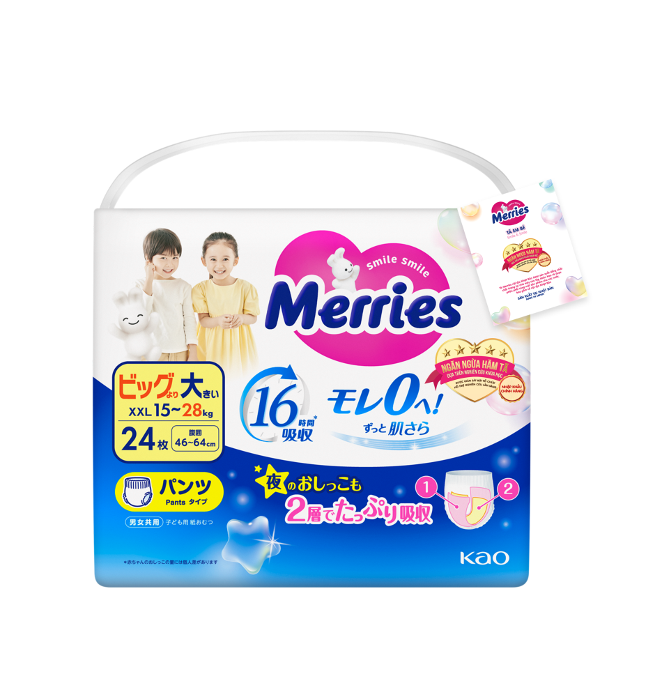 (Freeship 20k) Tã Quần Merries XXL24 Miếng (15-28kg)