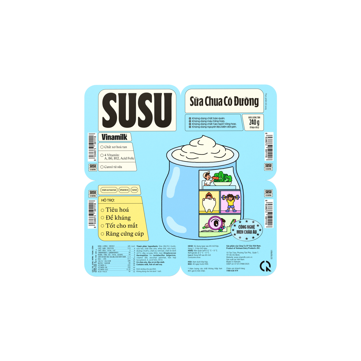 Lốc 4 Hủ Sữa chua ăn SuSu Có đường 240g