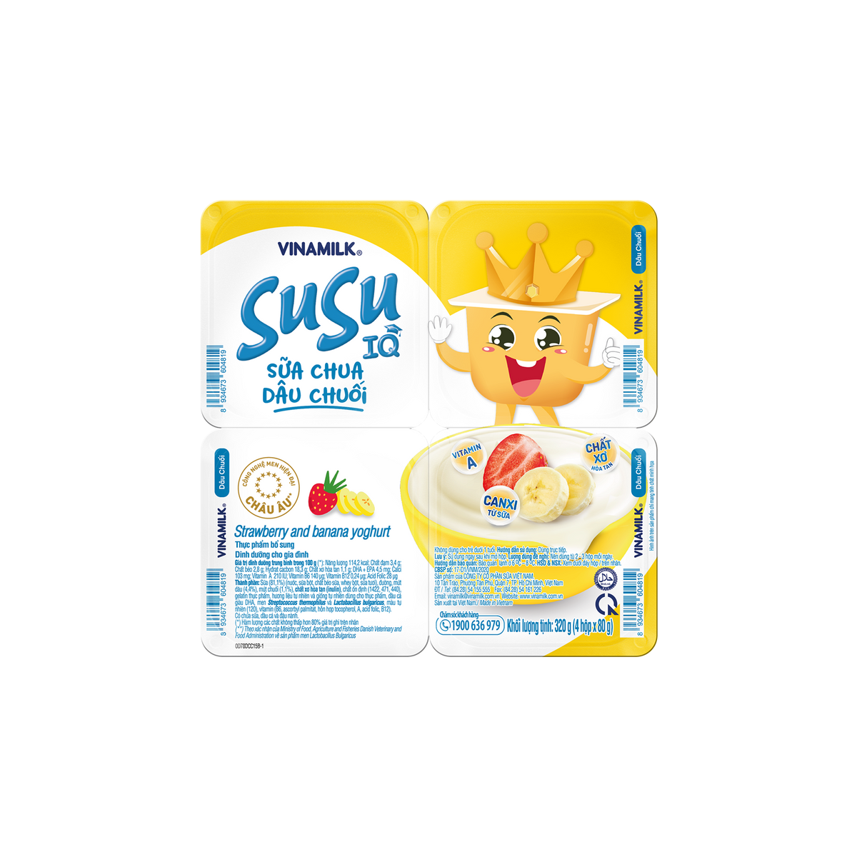 Lốc 4 Hủ Sữa chua ăn SuSu IQ dâu chuối 80g