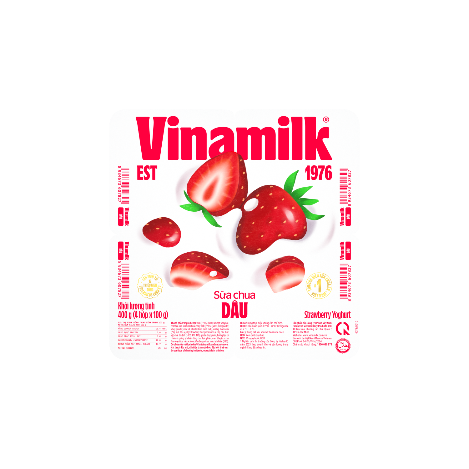 Lốc 4 Hủ Sữa chua ăn vinamilk dâu 400g (4*100g)
