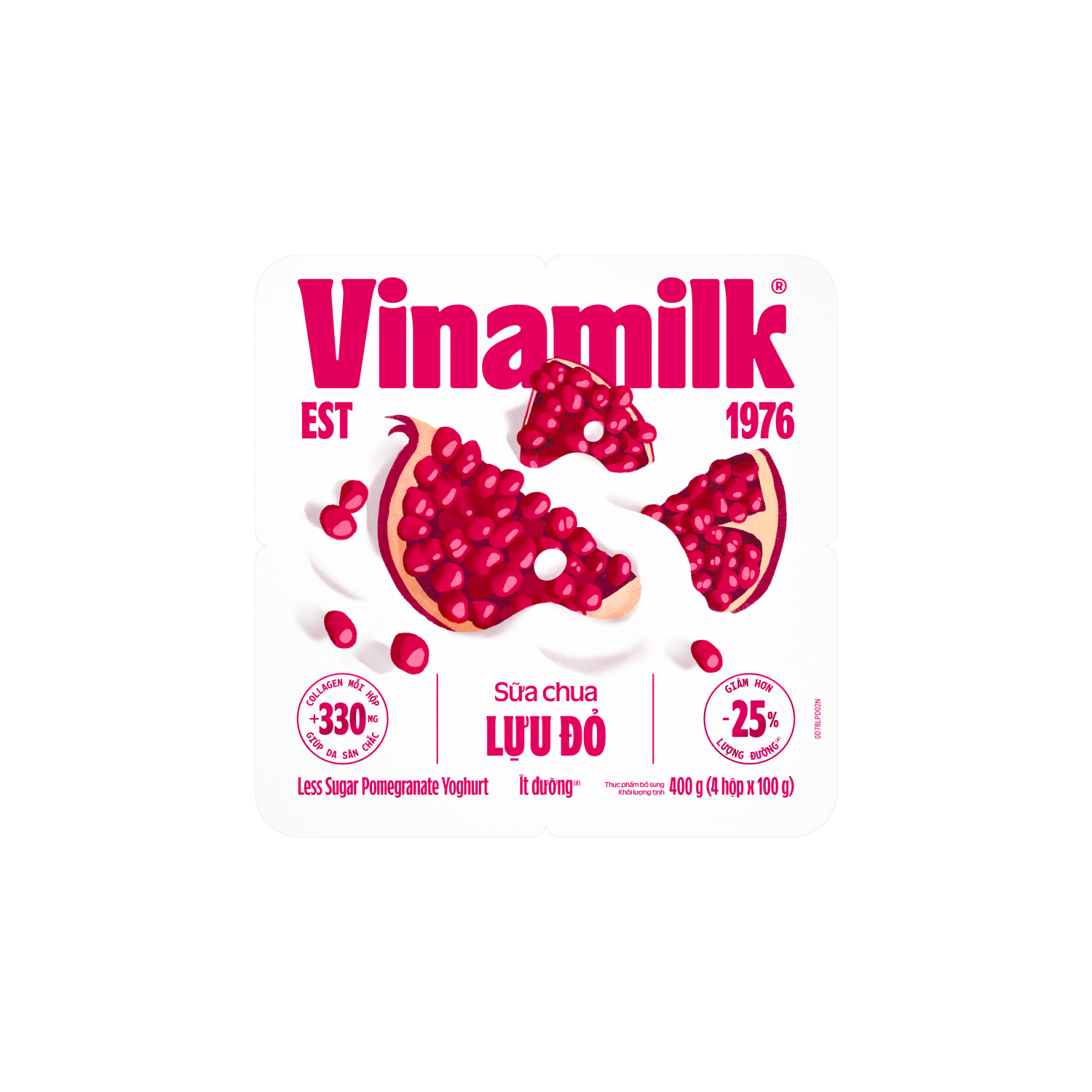 Lốc 4 Hủ Sữa chua ăn vinamilk lựu đỏ ít đường 400g (4*100g)