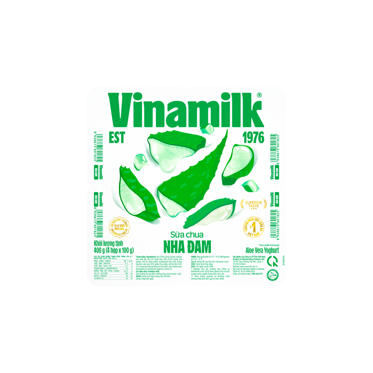 Lốc 4 Hủ Sữa chua vinamilk ăn nha đam 400g (4*100g)