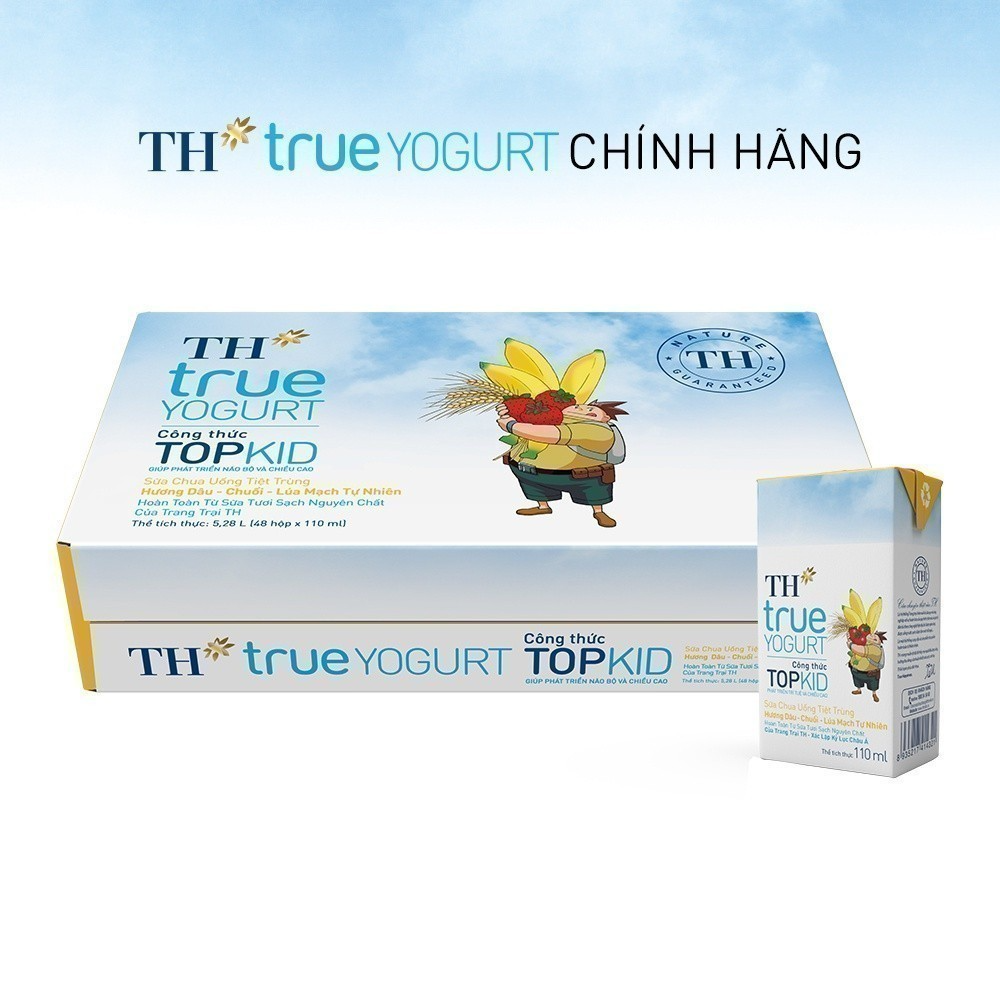 Thùng 48 hộp sữa chua uống tiệt trùng TOPKID hương chuối tự nhiên TH True Yogurt 110ml