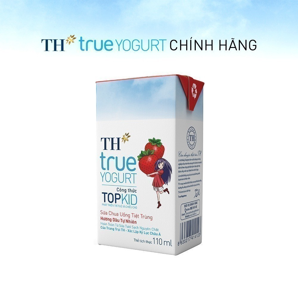 Thùng 48 hộp sữa chua uống tiệt trùng TOPKID hương dâu tự nhiên TH True Yogurt 110ml