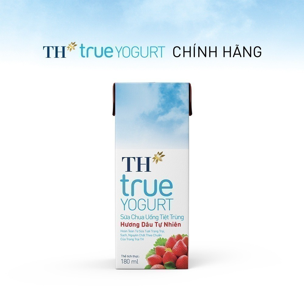 Thùng 48 hộp sữa chua uống tiệt trùng hương dâu tự nhiên TH True Yogurt 180ml