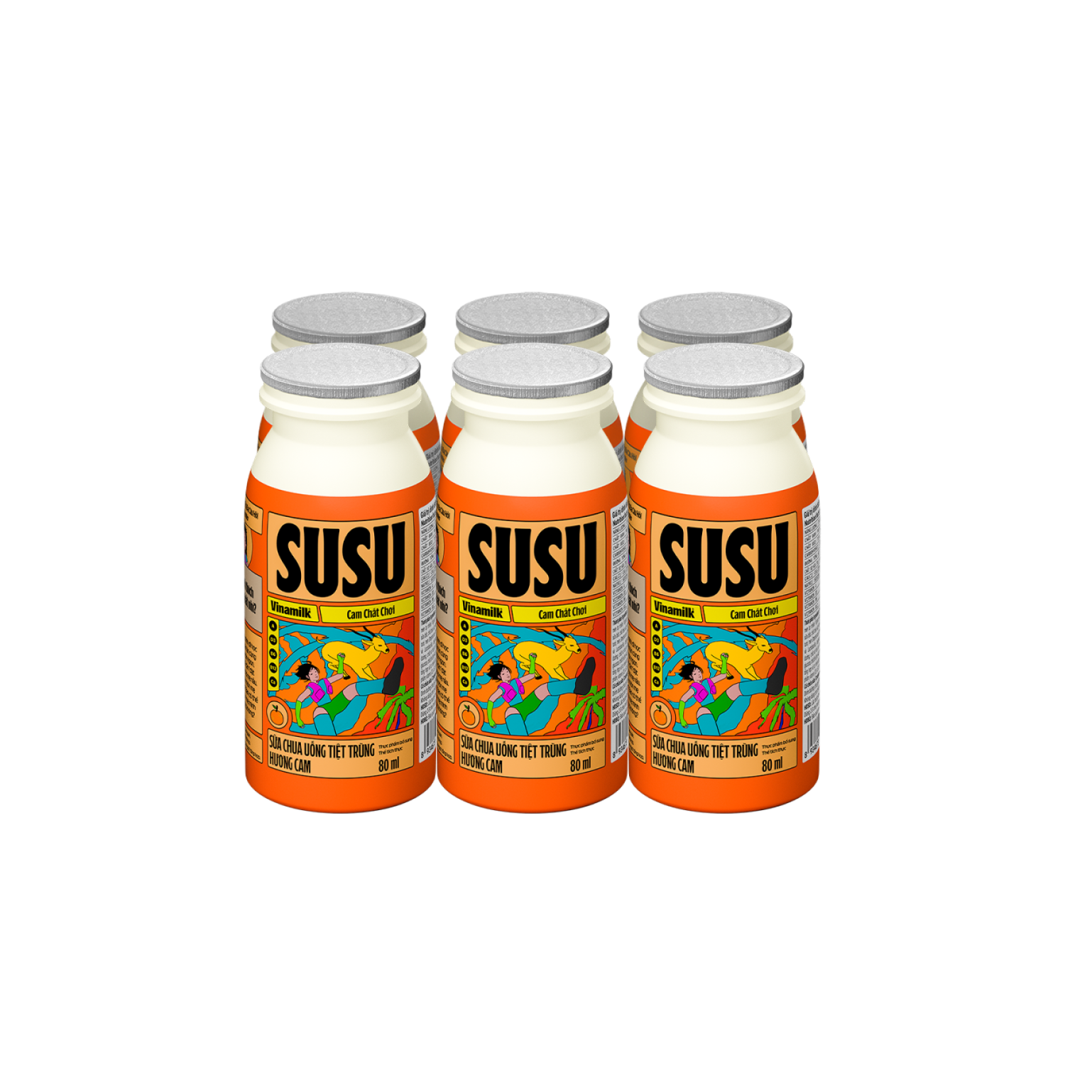 Lốc 6 Chai Sữa Chua Uống SuSu Vị Cam Chai - Chai 80ml