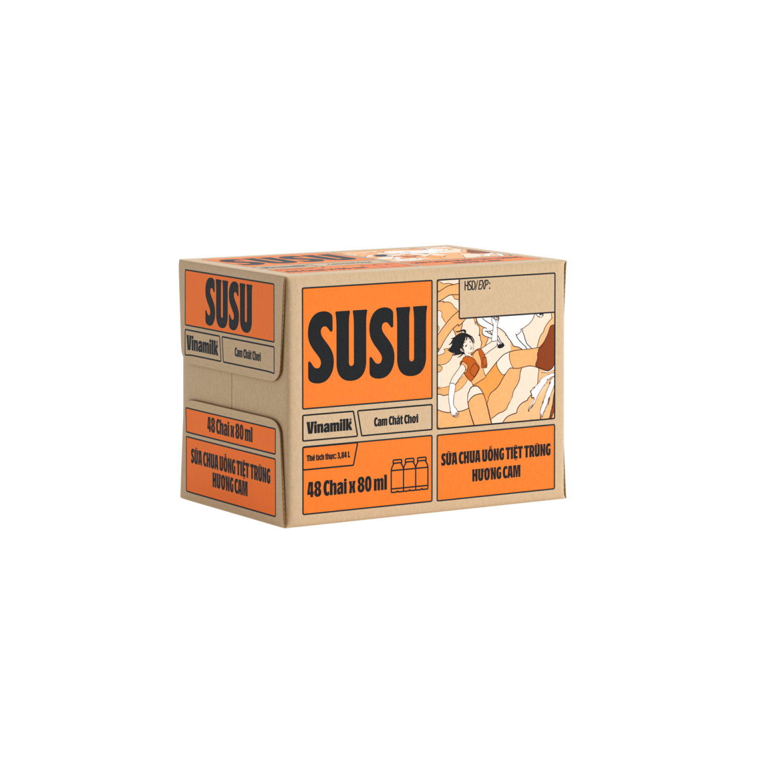 Thùng 48 Sữa Chua Uống SuSu Vị Cam Chai - Chai 80ml