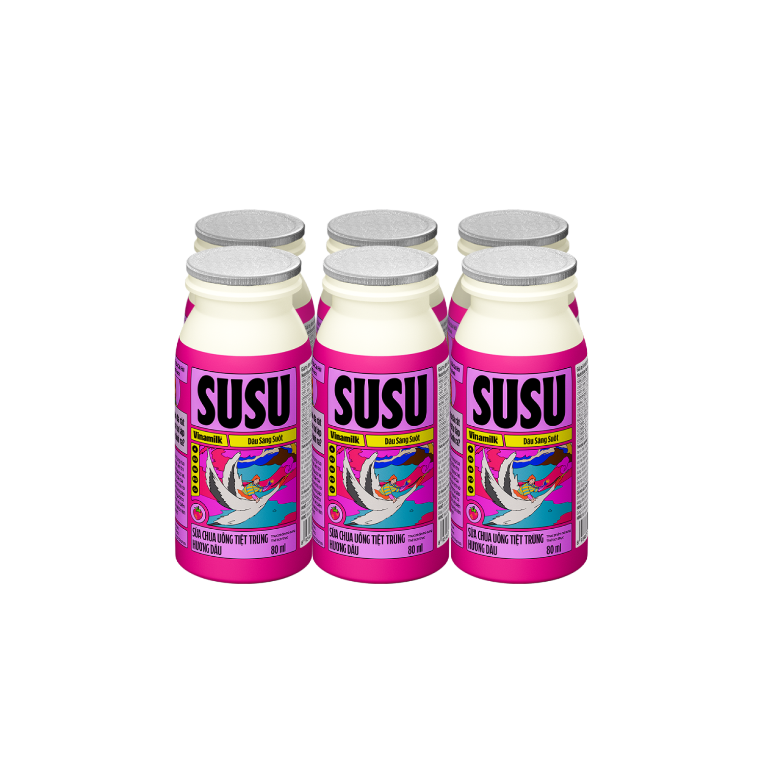 Lốc 6 Chai Sữa Chua Uống SuSu Dâu - Chai 80ml