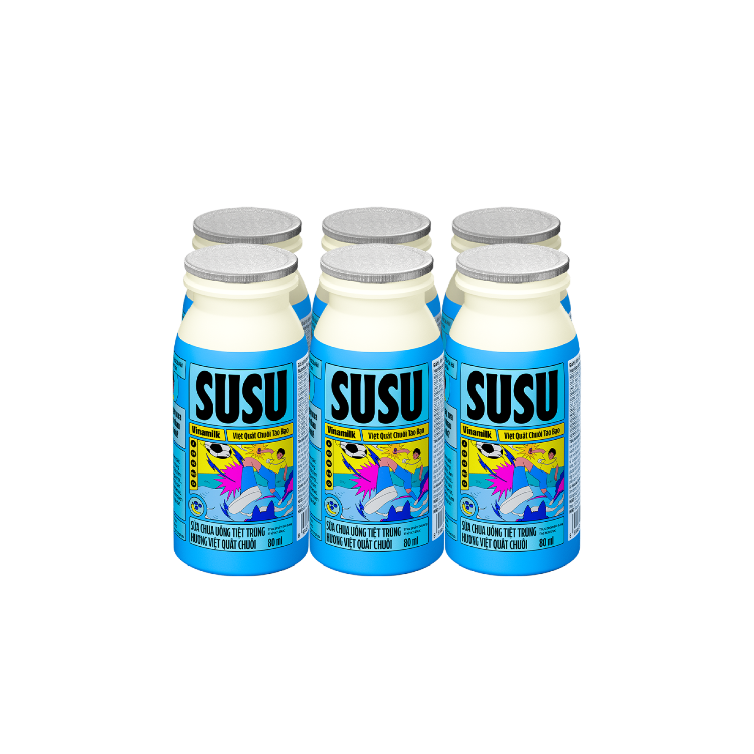 Lốc 6 Chai Sữa Chua Uống SuSu Việt Quất Chuối Chai - Chai 80ml