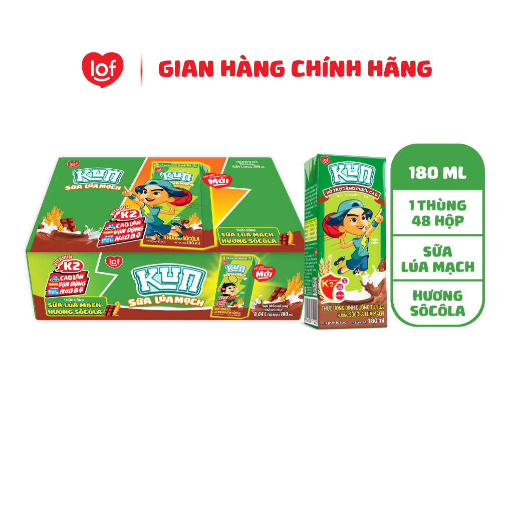 Kun thức uống dinh dưỡng hương socola thùng 48 hộp x 180ml