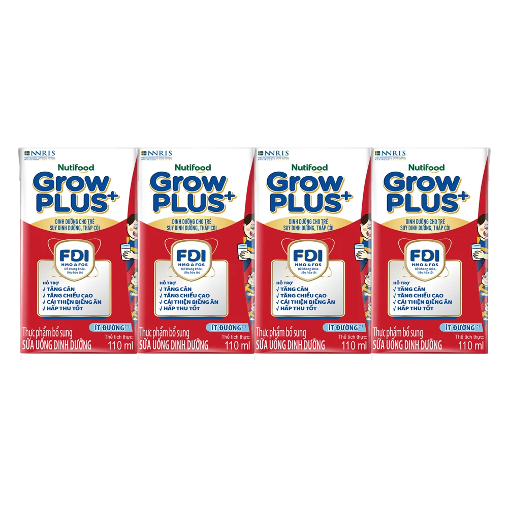 Combo 24 Hộp Sữa Bột Pha Sẵn Nuti Grow Plus Đỏ Hộp 110ml Ít đường