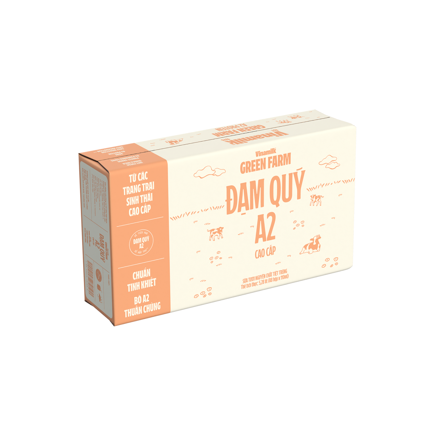 Thùng 48 Hộp Sữa Tươi Tiệt Trùng Vinamilk Green Farm A2 Không đường - Hộp 110ml