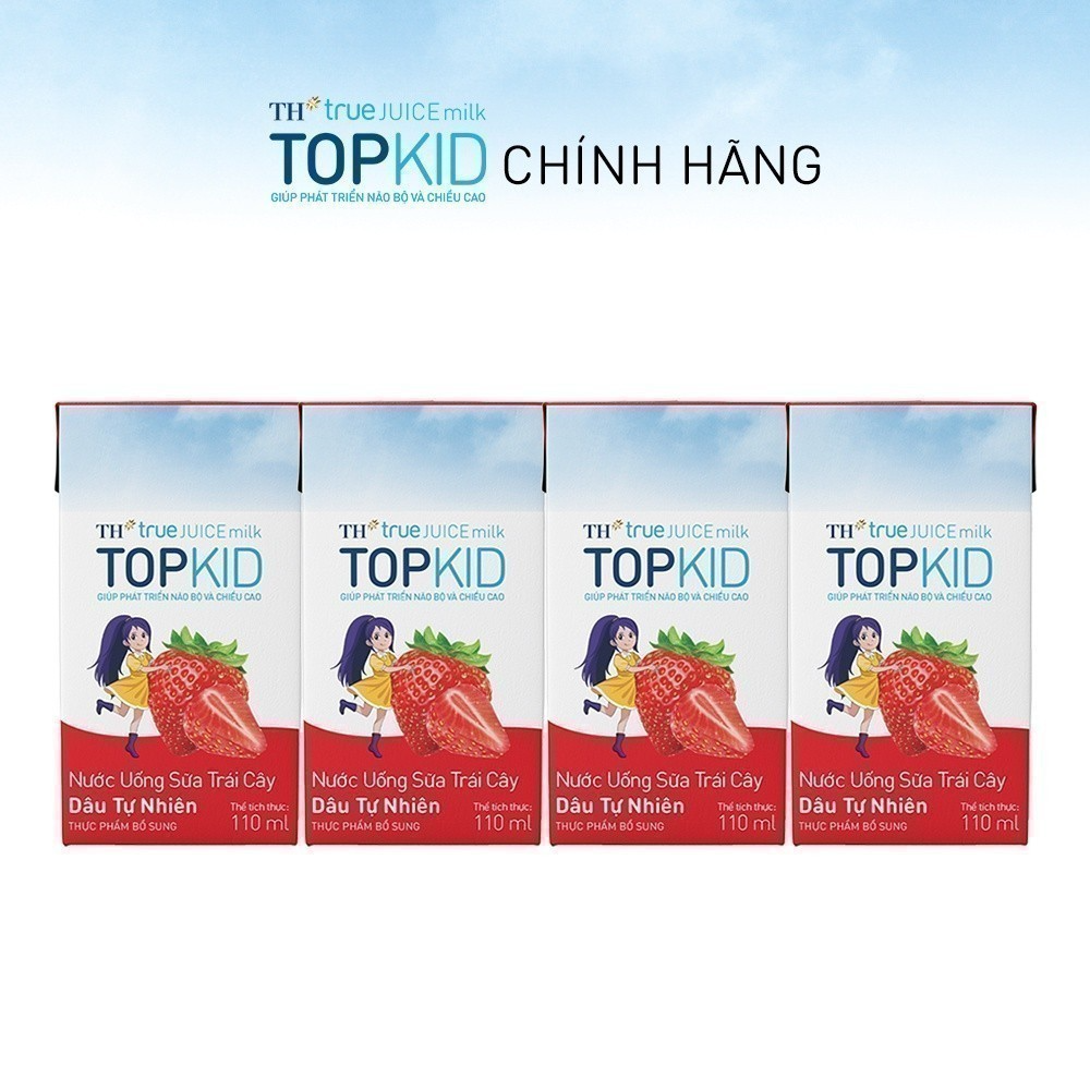 Thùng 48 hộp sữa trái cây TOPKID hương dâu tự nhiên TH True Juice Milk 110ml