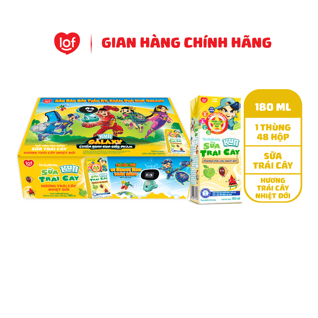 Sữa trái cây nhiệt đới Kun thùng 48 hộp x 180ml