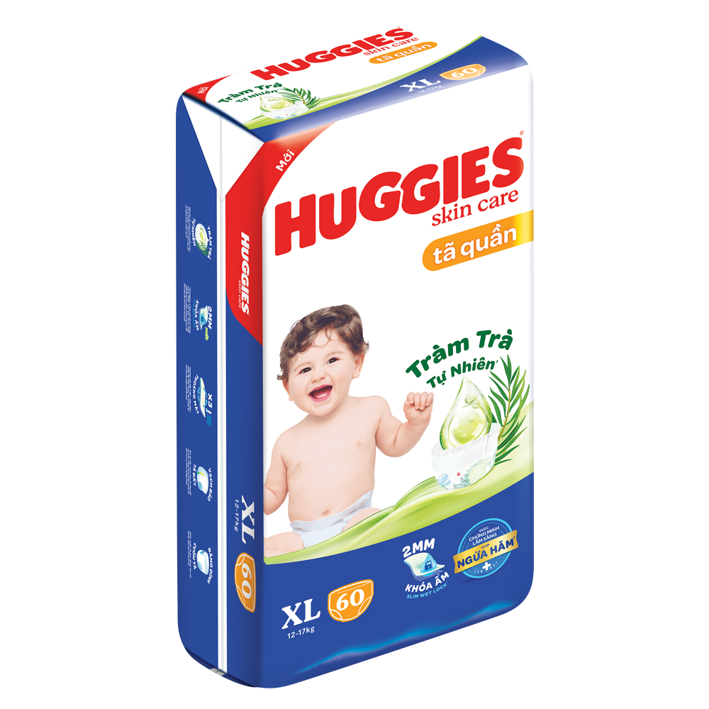 Tã quần Huggies Skincare gói cực đại XL60 miếng (12-17kg)