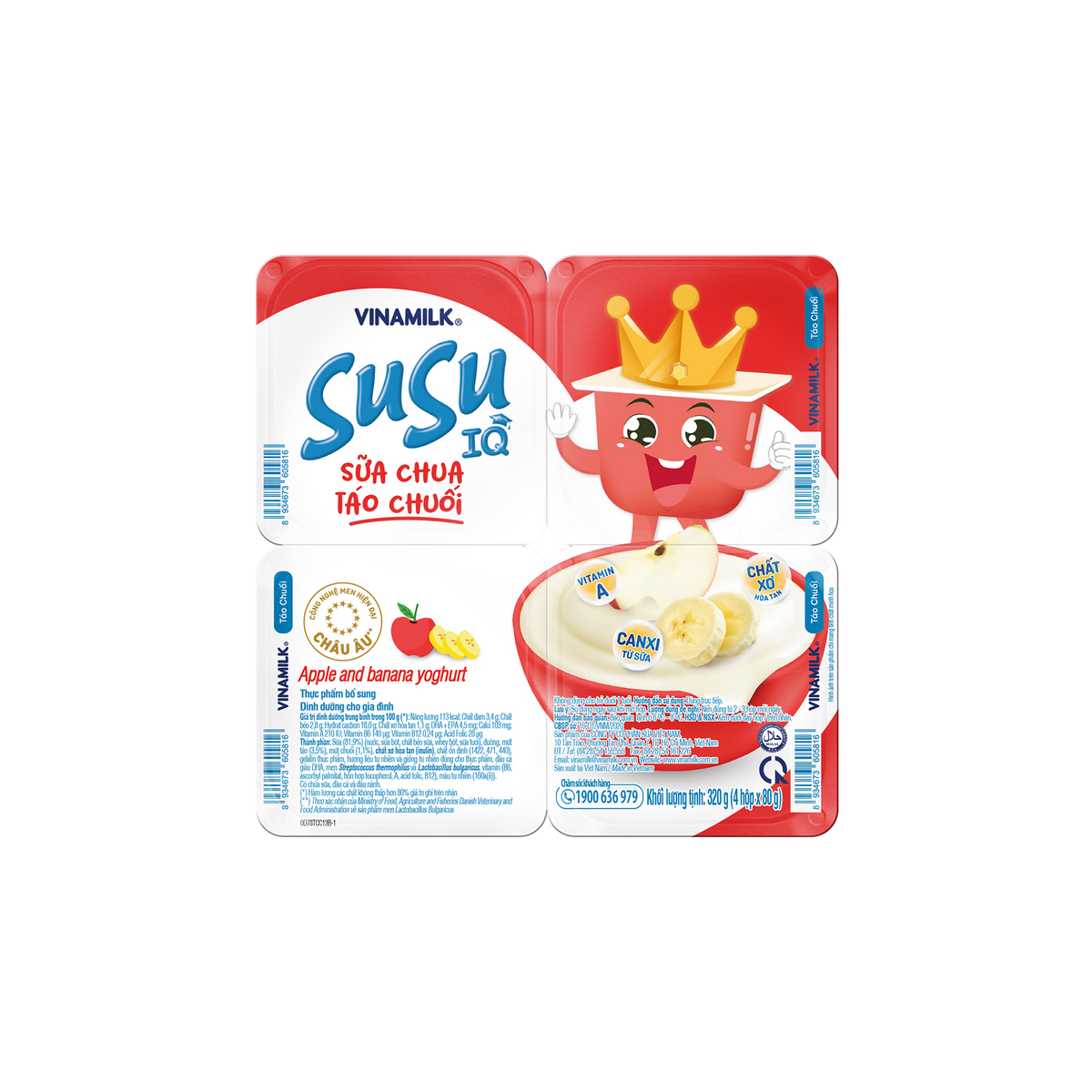 Lốc 4 Hủ Sữa chua ăn SuSu IQ táo chuối 80g