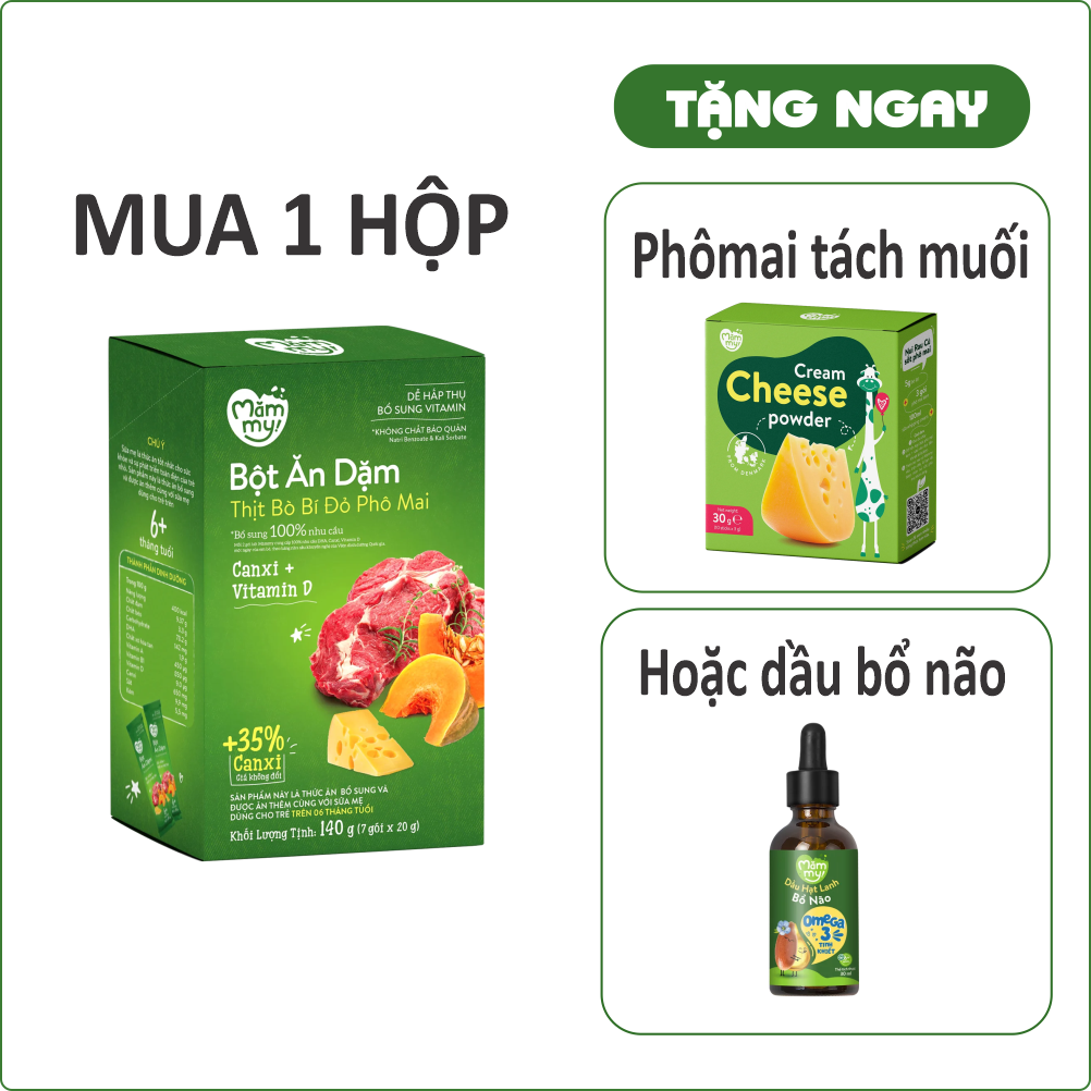 Bột ăn dặm Mămmy Thịt Bò Bí Đỏ Phômai 6+ Hộp 140g