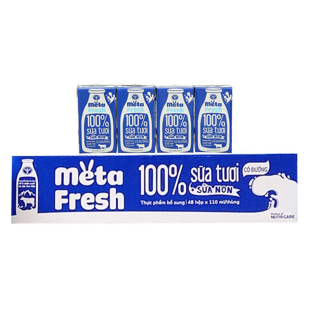 Thùng 48 hộp sữa tươi tiệt trùng Meta Fresh có đường 110ml