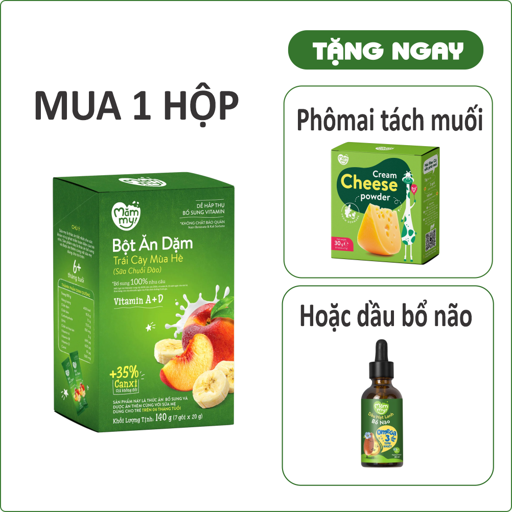 Bột ăn dặm Mămmy Sữa Chuối Đào 6+ Hộp 140g