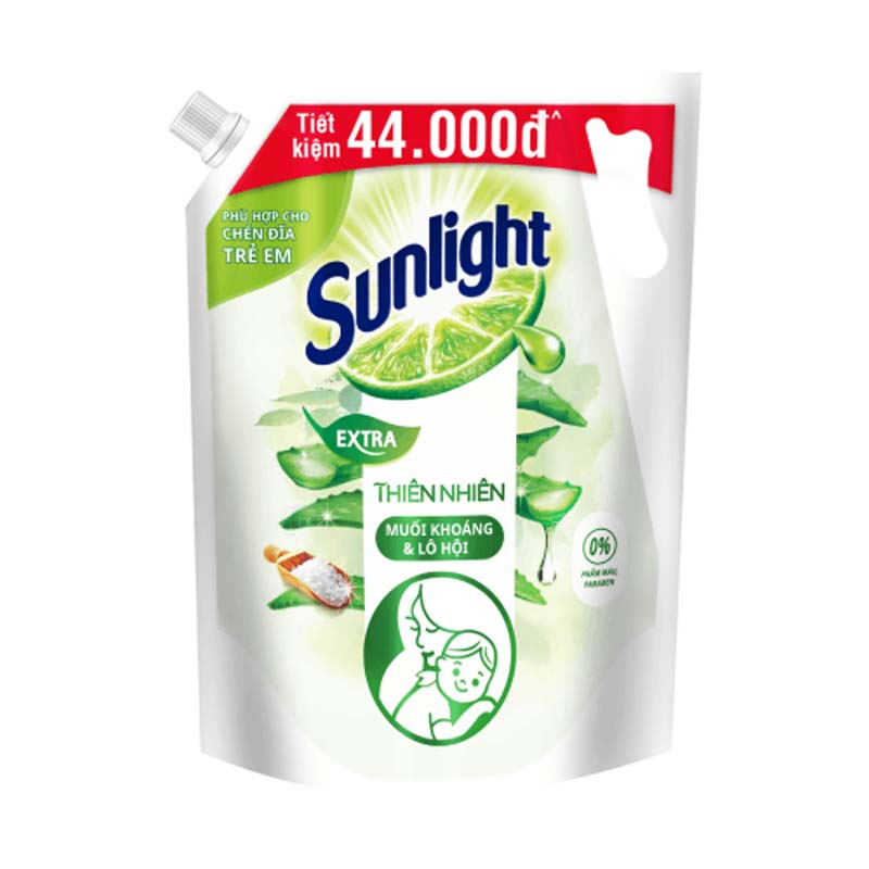 Nước rửa chén Sunlight Thiên nhiên Lô hội & Muối khoáng túi 3.4kg