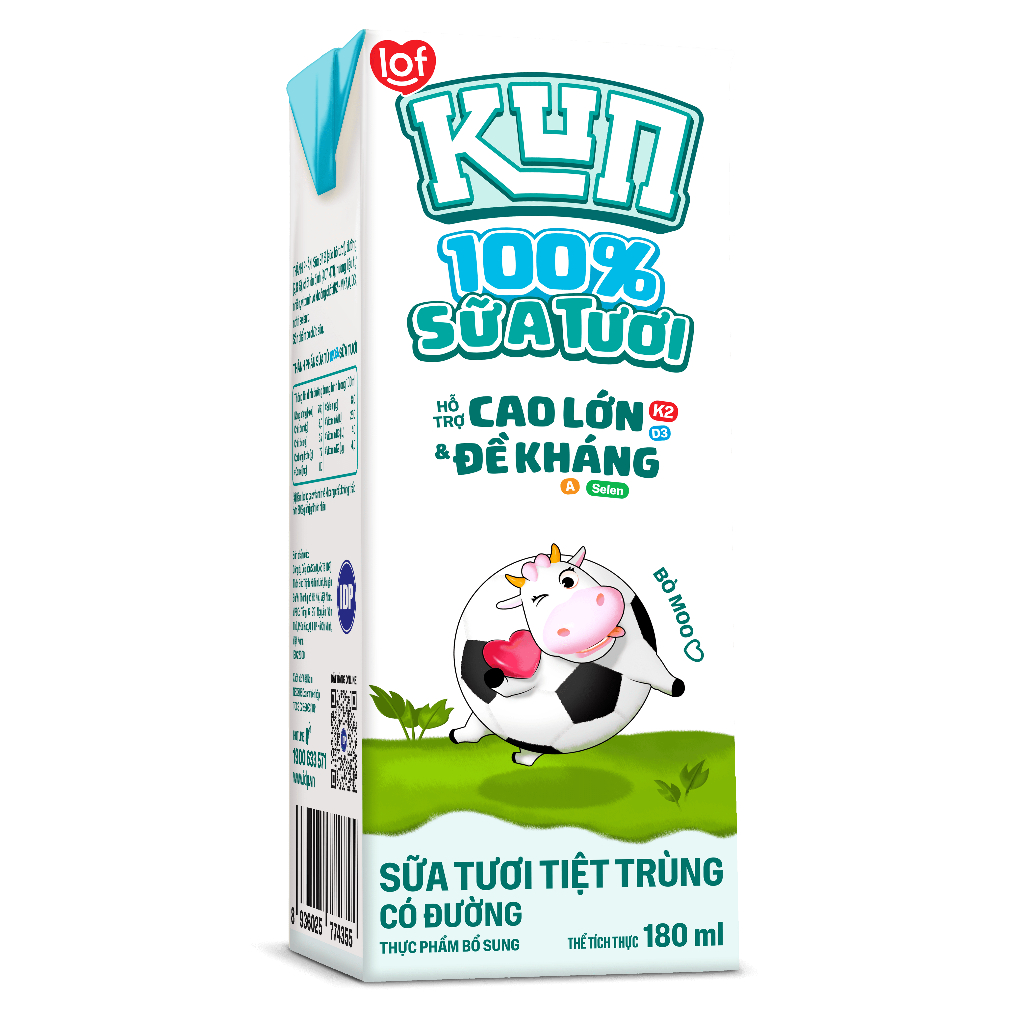 KUN 100% Sữa tươi có đường thùng 48 hộp x 180ml