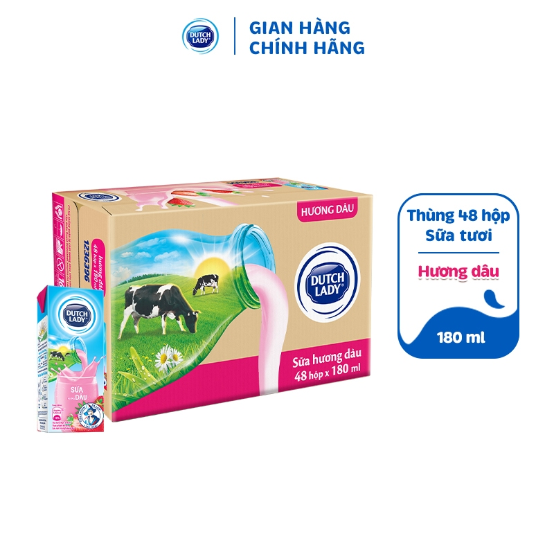 Thùng 48 Hộp Sữa Tươi Tiệt Trùng Dutch Lady Cô Gái Hà Lan Hương Dâu (48 x 180ml)