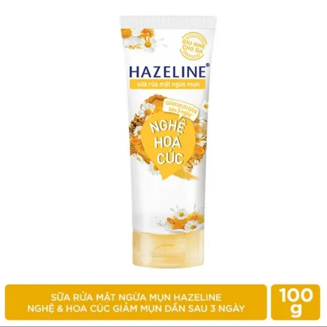 Sữa Rửa Mặt Hazeline Giảm Mụn Chiết Xuất Nghệ Hoa Cúc 100g