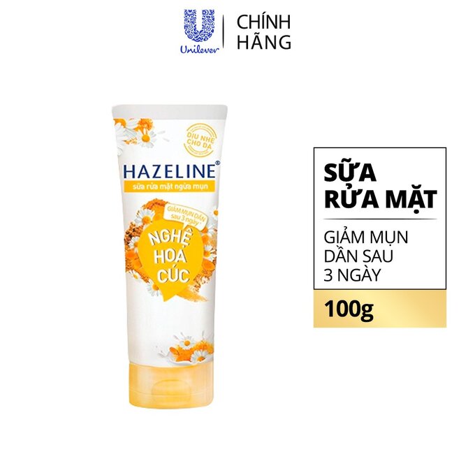 Sữa Rửa Mặt Hazeline Giảm Mụn Chiết Xuất Nghệ Hoa Cúc 100g