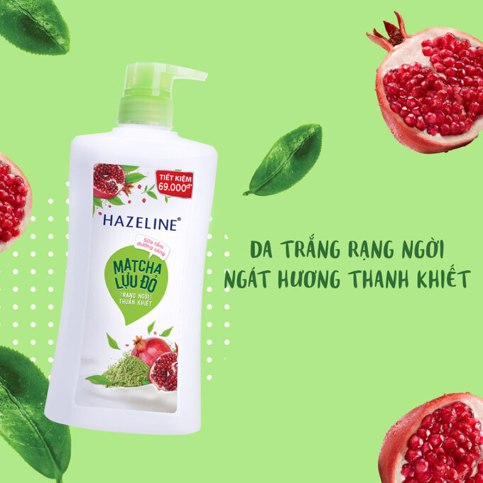 (Freeship 20k) Sữa Tắm Hazeline Sáng Mịn Rạng Ngời Matcha & Lựu Đỏ 1kg