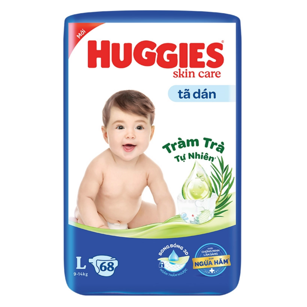 Tã dán Huggies Skincare cực đại (L, 9-14kg, 68 miếng)