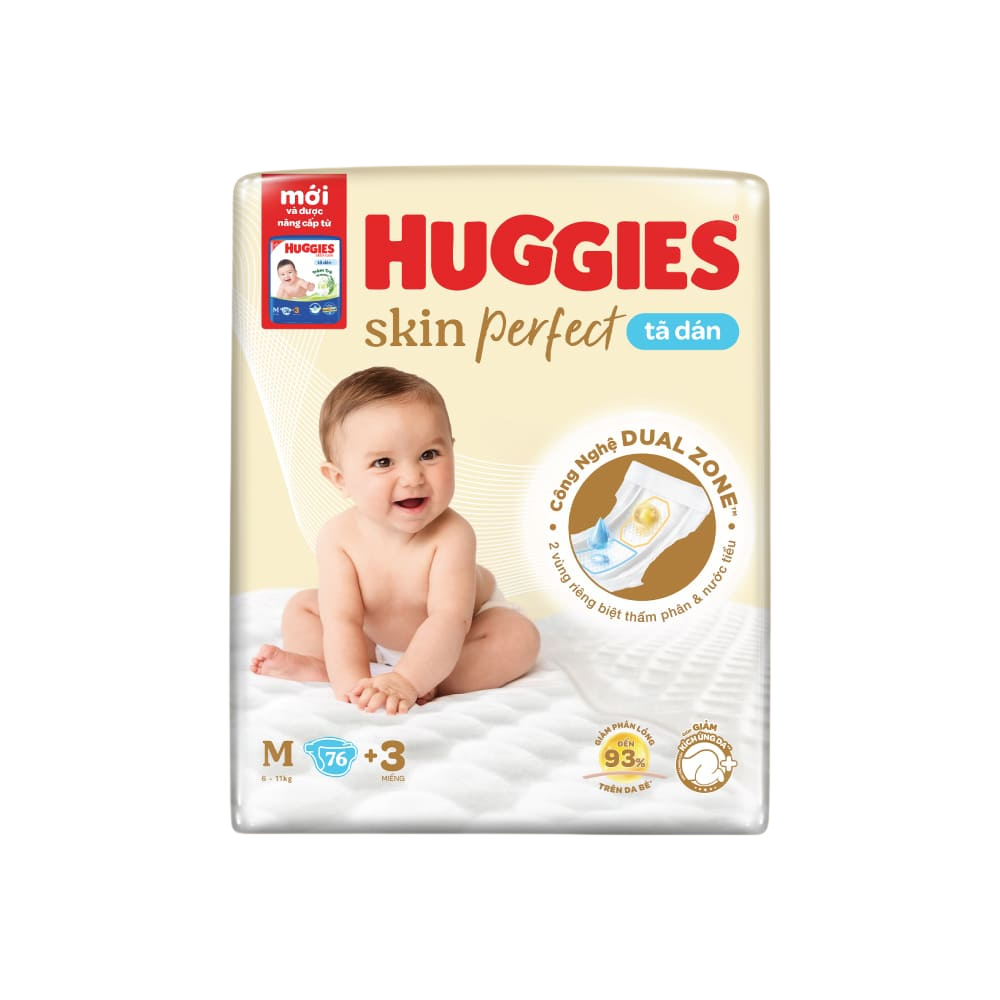 Tã dán Huggies Skincare cực đại (M, 6-11kg, 76 miếng)