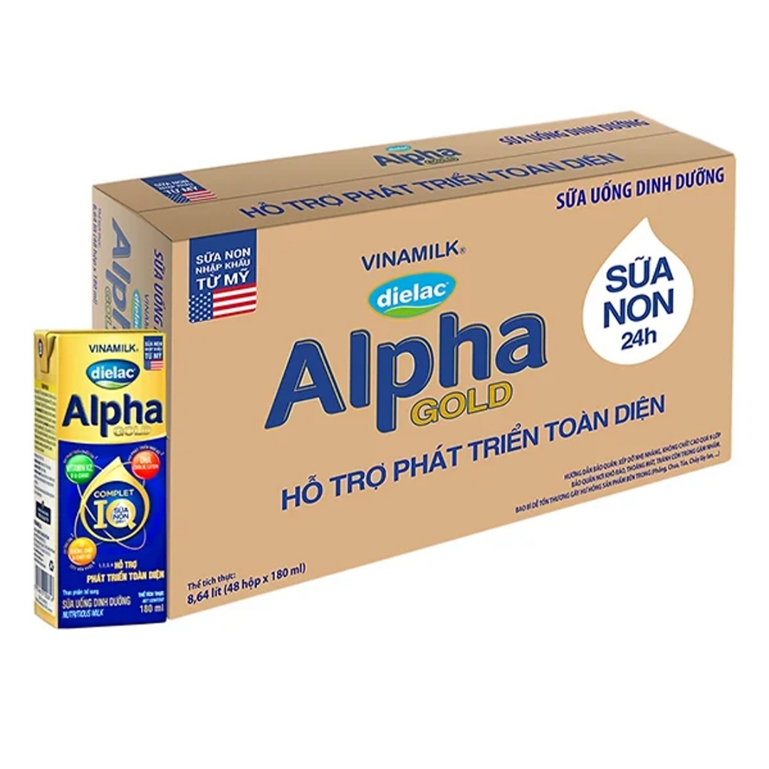 Thùng 48 Hộp Sữa Bột Pha Sẵn Dielac Alpha Gold 180ml, cho trẻ trên 1 tuổi