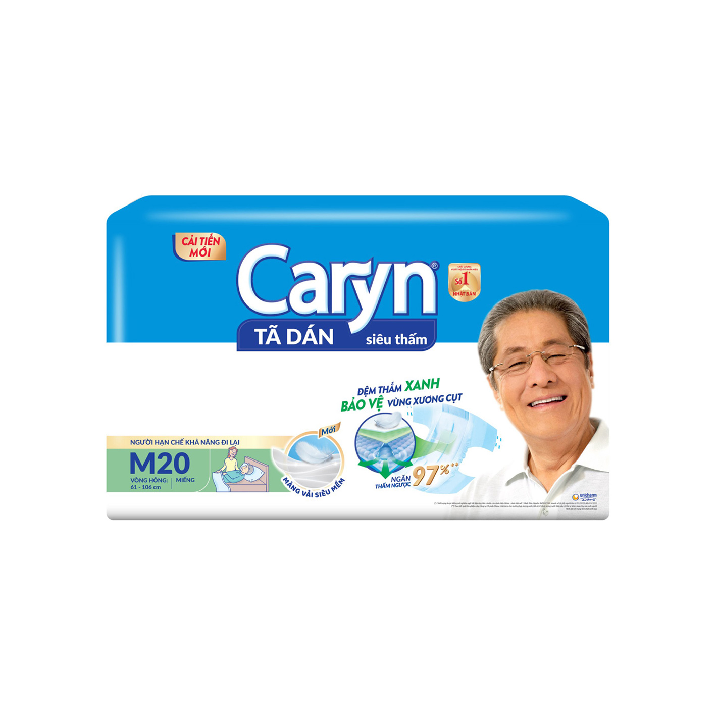 Tã dán Caryn Siêu Thấm size M 20 miếng (hông 61 -106cm)